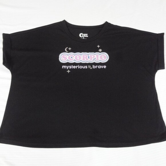 SCORPIO MYSTERIOUS & BRAVE - BLACK XL 16/18 WOMENS JR CROP TOP T-SHIRT L216 - Picture 1 of 4